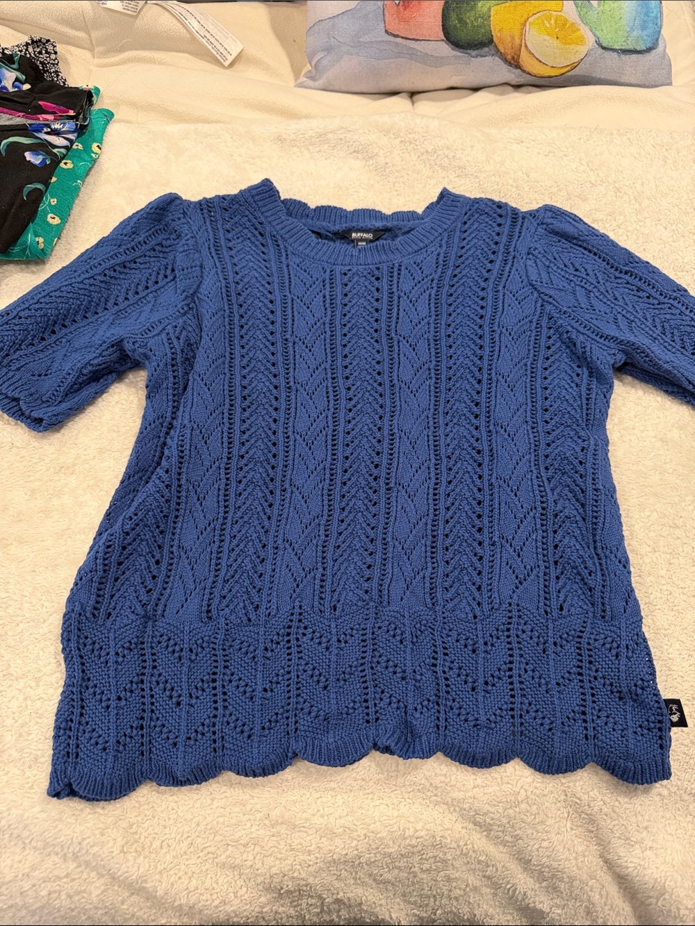 Buffalo David Bitton Royal Blue Cable Knit Scoop Neck Sweater